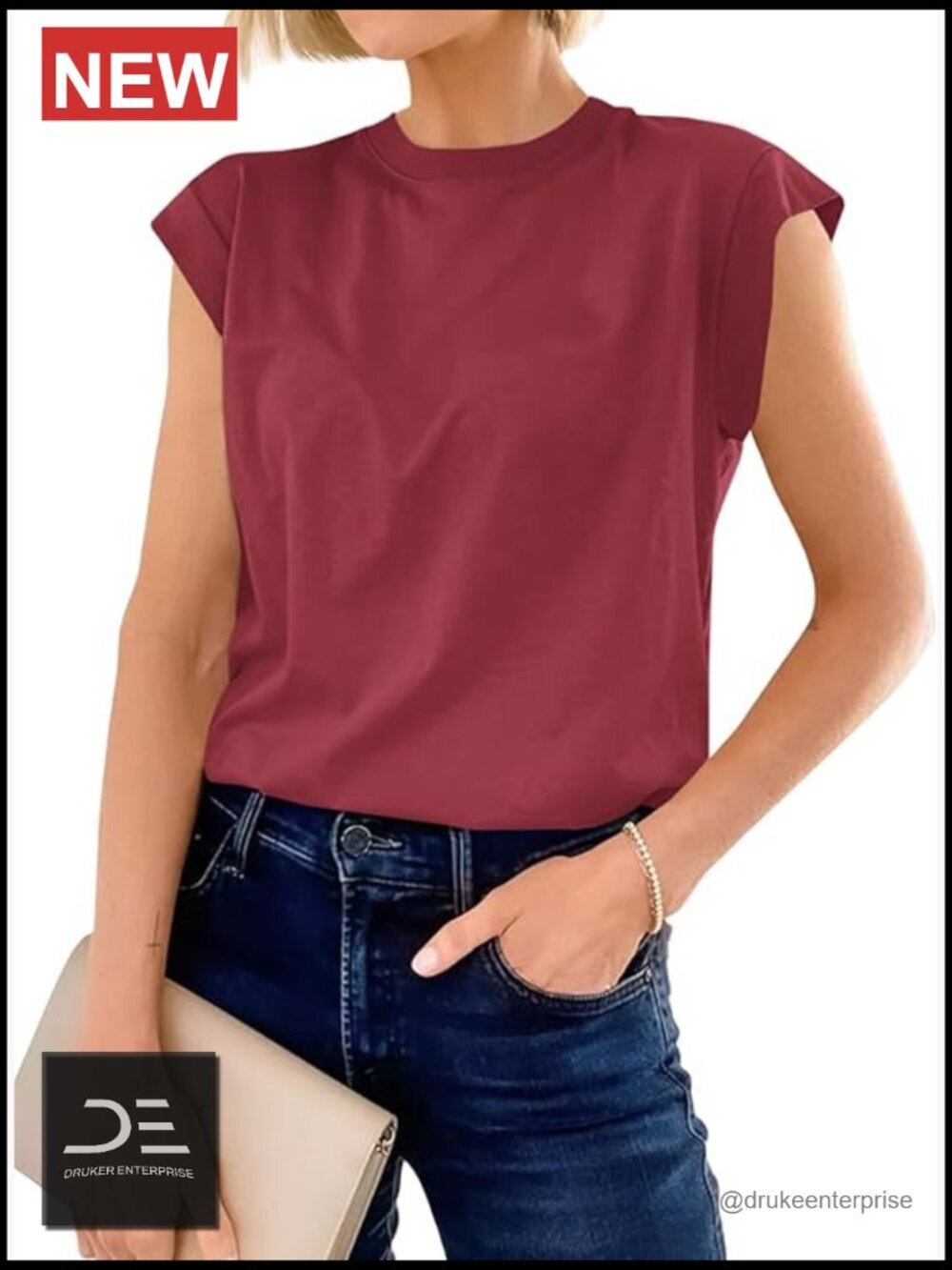 Cotton Cap Sleeve Crew Neck T-Shirt Loose Fit Summer Tee